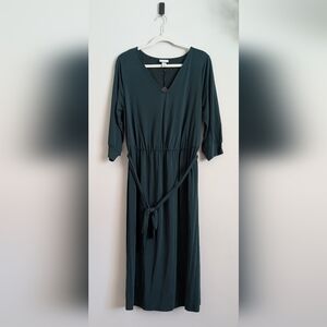 Ava & Viv Forest Green Midi Dress with Waist Tie
